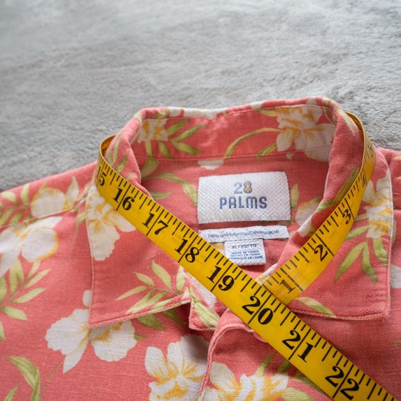 28 Palms Men Pink Floral Hawaiian Shirt Size XL Silk Linen Tropical Short Sleeve - Picture 7 of 13
